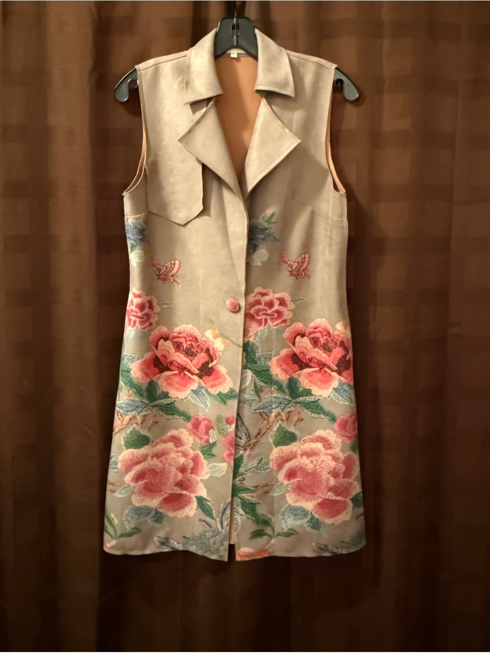 Anthropologie Solitaire Faux Suede Floral Long Vest Duster Size Small Bohemian - Picture 3 of 6